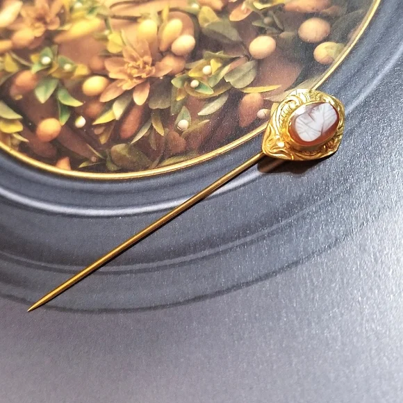 Antique Hard Stone Cameo Stick Pin PSCO - Picture 5 of 8